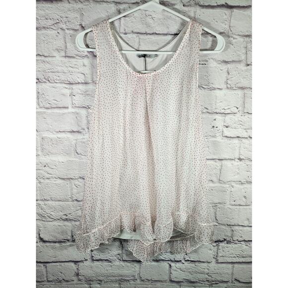 Tendenze Tank Top 100% Silk Blouse White Pink Polka Dot Sheer Silk NWT Med - Picture 8 of 8